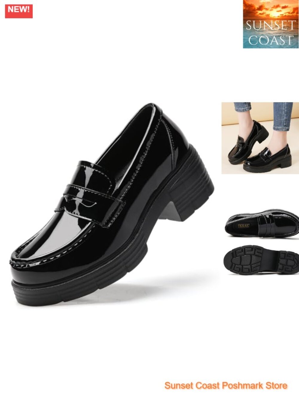 Platform Chunky Loafers for Women Faux Leather Slip-On Business Casual Work